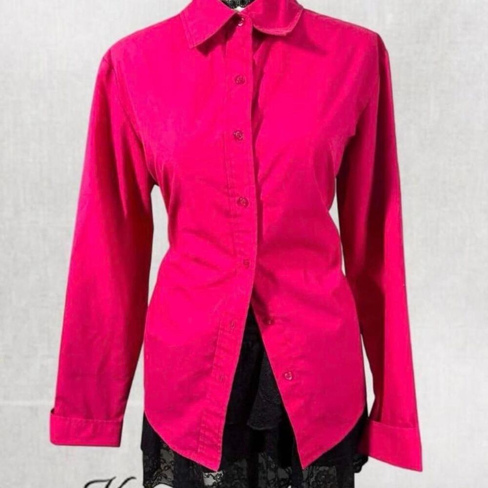 Barbiecore Office Siren Long Sleeve Collard Button Up Top